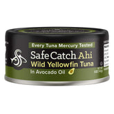 Safe Catch lata frontal mostrando etiqueta y beneficio de bajo mercurio
