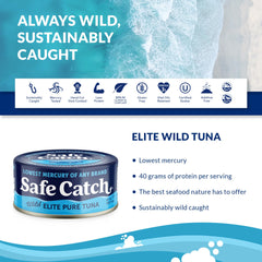 Safe Catch textura de filete de atún en primer plano, apariencia firme