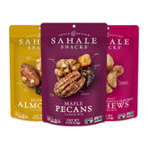 Sahale Snacks vista frontal del pack variedad con bolsas resellables y etiquetas claras