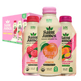 Saint James pack frontal mostrando las 12 botellas y variedad de sabores, refresco limpio