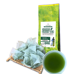 SAJIMOTO TEA frente del empaque que muestra origen Shizuoka y conservación