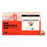 San Francisco Bay frente del envase en pack de 120 cápsulas, conveniencia y sabor