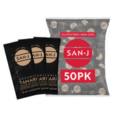 San-J tamari sobres frontal mostrando envase y cantidad, práctico para llevar