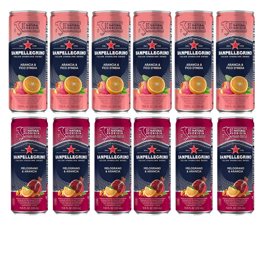San Pellegrino pack frontal mostrando 6 Pomegranate y 6 Prickly Pear, ideal para reuniones