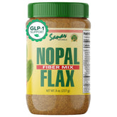 Sanar Naturals envase frontal mostrando mezcla de nopal y linaza, aporta fibra diaria