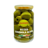 Sanniti frasco frontal con aceitunas Cerignola deshuesadas, conveniencia y sabor italiano