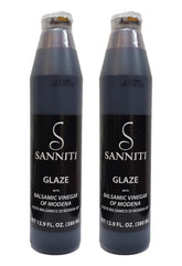 Sanniti botella frontal mostrando glaseado balsámico y beneficio presentación elegante