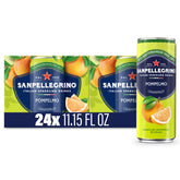 Sanpellegrino Pompelmo pack de 24 latas mostrando el diseño de etiqueta y conveniencia