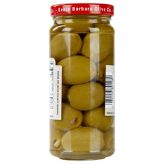 Santa Barbara Olive Co vista de aceituna abierta mostrando tamaño grande y carne firme