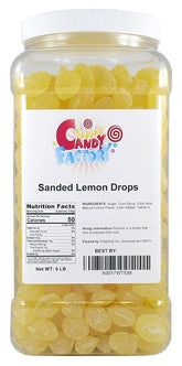 Sarah's Candy Factory frasco delantero mostrando 6 lb y facilidad de servir