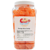 Sarah's Candy Factory tarro frontal mostrando gomitas naranja en envase grande