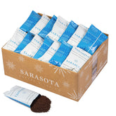 SARASOTA COFFEE & TEA CO. empaque frontal mostrando sobres y beneficio conveniencia