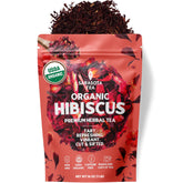 SARASOTA COFFEE & TEA CO. bolsa frente mostrando hibisco orgánico, fácil identificación
