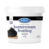 Satin Ice balde frontal mostrando la crema de mantequilla negra y su presentación práctica