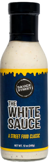 Sauce Street botella frontal mostrando la etiqueta y uso versátil