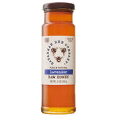 Savannah Bee Company frasco frontal mostrando miel lavanda y jarra atractiva