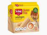 Schär paquete frontal de ladyfingers sin gluten mostrando presentación práctica