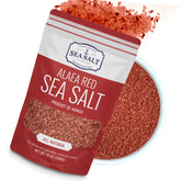 Sea Salt Superstore frontal del envase mostrando sal roja y marca