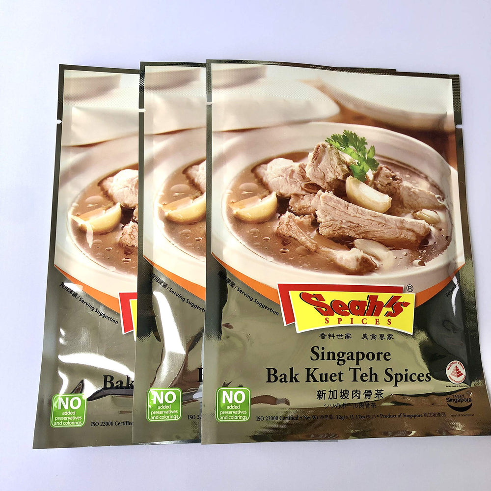 Seah's paquete frontal de especias Bak Kuet Teh con diseño y porciones claras