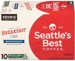 Seattle's Best Coffee caja frontal con 10 cápsulas, presentación compacta y práctica