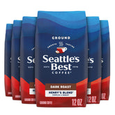 Seattle's Best Coffee bolsa frontal mostrando Henry's Blend y beneficio de sabor suave