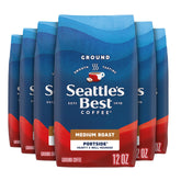 Seattle's Best paquete Portside descafeinado al frente mostrando diseño y conveniencia