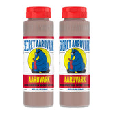 Secret Aardvark vista frontal del pack de dos con botellas y etiqueta clara