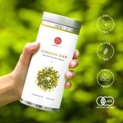 Senbird taza humeante de Genmaicha ofrece aroma reconfortante