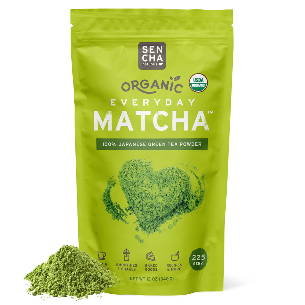 SENCHA NATURALS paquete frontal mostrando 12oz y sello orgánico