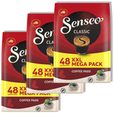 Senseo pack frontal mostrando 144 pads y conveniencia inmediata