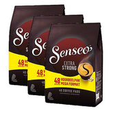 Senseo paquete frontal mostrando 144 pads para ahorro y conveniencia