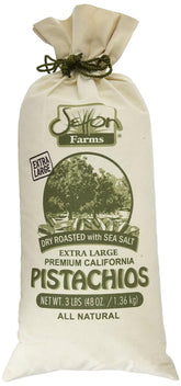 Setton Farms bolsa de arpillera frontal mostrando pistachos, práctico para regalar
