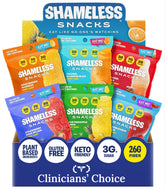 Shameless pack frontal mostrando seis sabores y beneficio de bajo azúcar