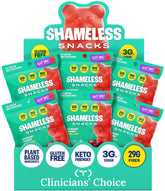 Shameless empaque frontal mostrando ositos y beneficios bajos en azúcar