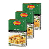 Shan biryani masala frontal paquete mostrando marca y tamaño 50g, conveniencia visual