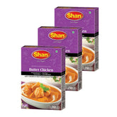 Shan paquete frontal Butter Chicken mostrando el envase y beneficio práctico