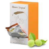 Share caja frontal mostrando siete ciruelas fermentadas, conveniencia y presentación