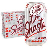 Shasta Dr. Shasta pack frontal de 12 latas mostrando diseño y conveniencia