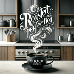 Shock taza junto a la cápsula para comparar tamaño y servicio eficaz