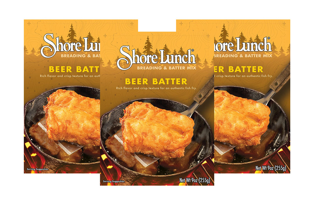 Shore Lunch frente de la caja mostrando el envase y porciones