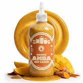 SHUUG Amba Sauce vista frontal, botella con etiqueta y beneficio de sabor auténtico