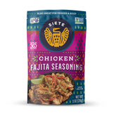 Siete mezcla Chicken Fajita paquete frontal mostrando el diseño y beneficios