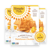 Simple Mills frente del paquete mostrando marca y sabor cheddar