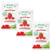 Simple Mixes caja frontal del pack de gelatina fresa mostrando el diseño y beneficios