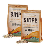 SIMPLi empaque frontal mostrando quinoa tricolor y sellos de certificación, beneficio de transparencia