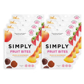 Simply Gum frente del paquete Fruit Bites muestra variedades durazno y frambuesa