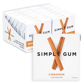 Simply Gum paquete frontal mostrando canela y diseño, beneficio natural