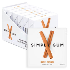 SIMPLY Gum frente del empaque mostrando 6 paquetes y beneficio ahorro