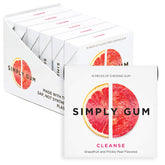 Simply Gum empaque frontal mostrando seis cajas y diseño limpio
