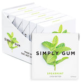 SIMPLY Gum vista frontal del envase mostrando pack de 6 y beneficios naturales